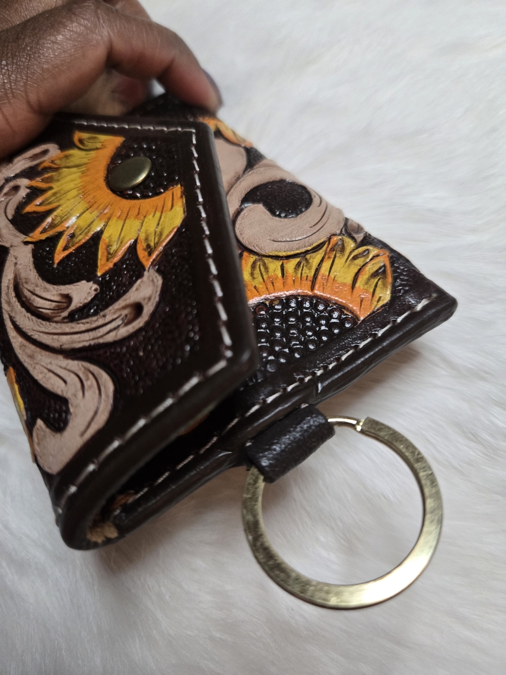 Genuine Leather Handtooled Sunflower Keychain Wallet NWOT - Picture 4 of 4